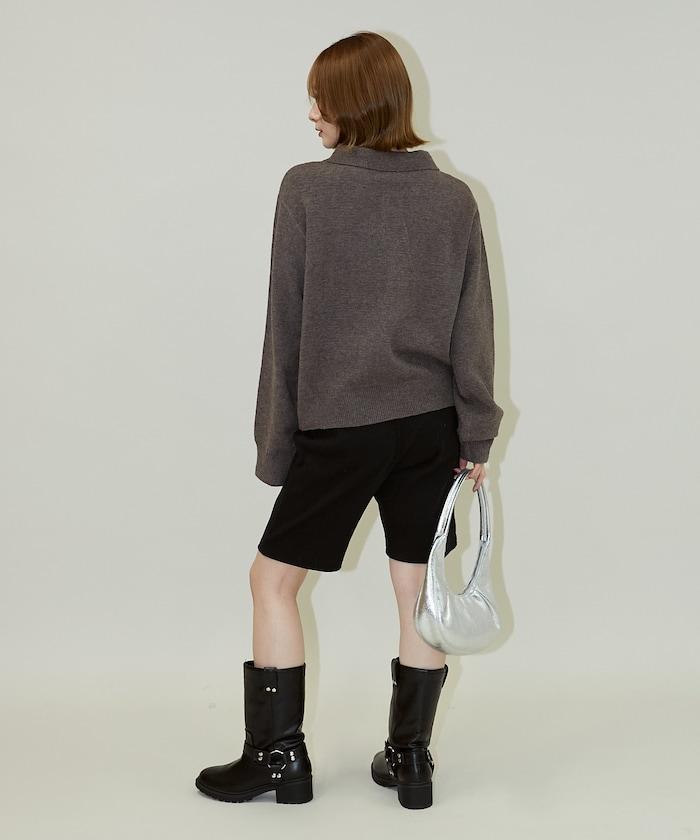 花卉圖案裝飾針織POLO衫