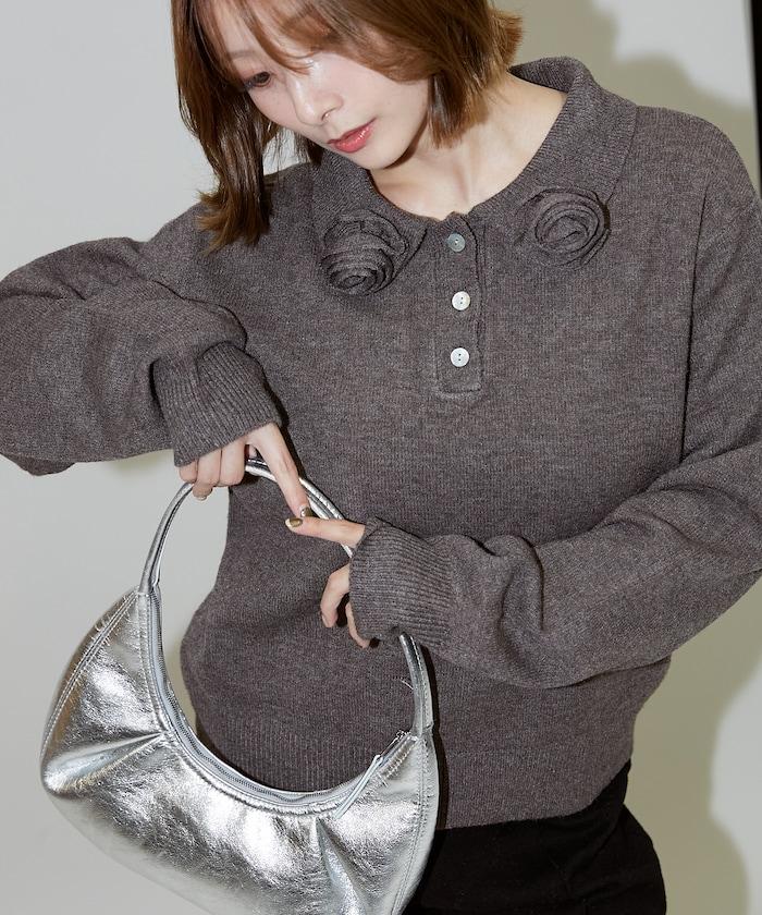 花卉圖案裝飾針織POLO衫