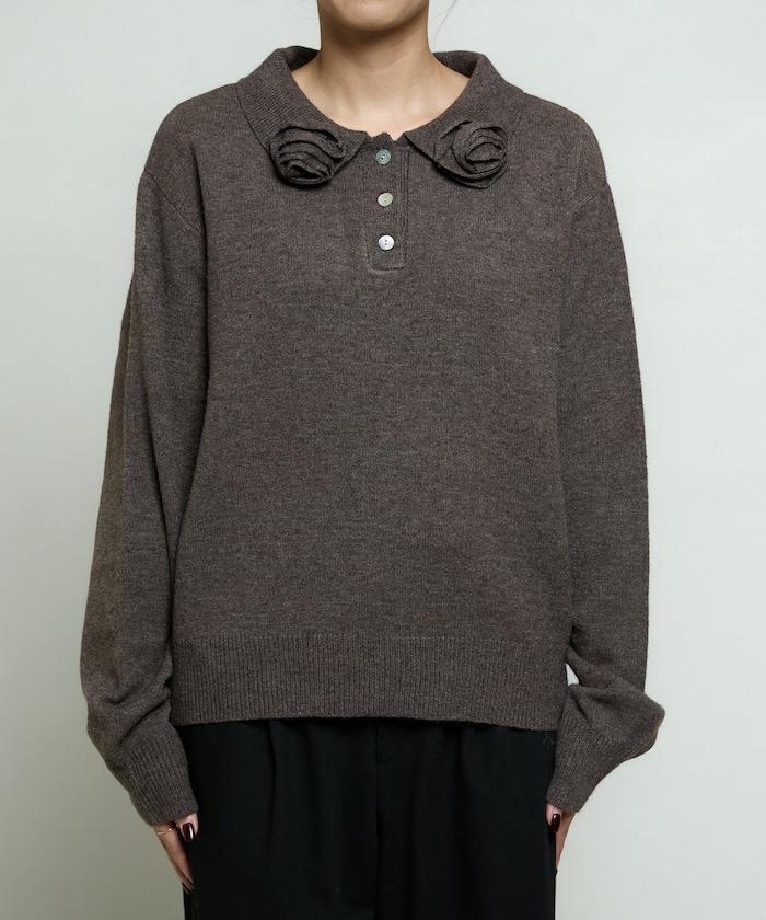 花卉圖案裝飾針織POLO衫