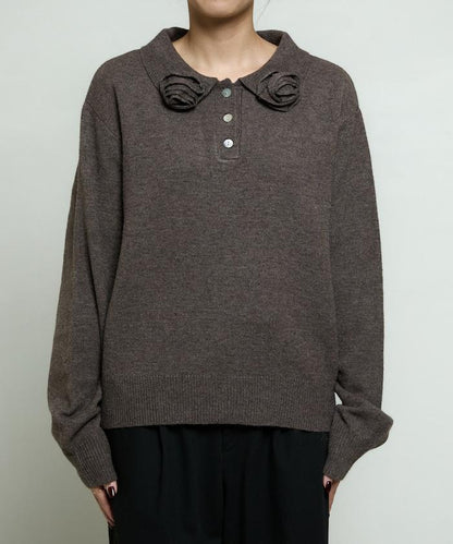 花卉圖案裝飾針織POLO衫