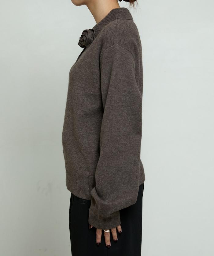 花卉圖案裝飾針織POLO衫