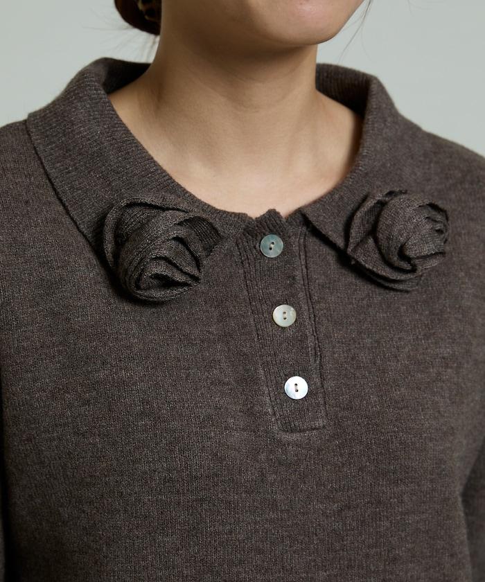 花卉圖案裝飾針織POLO衫