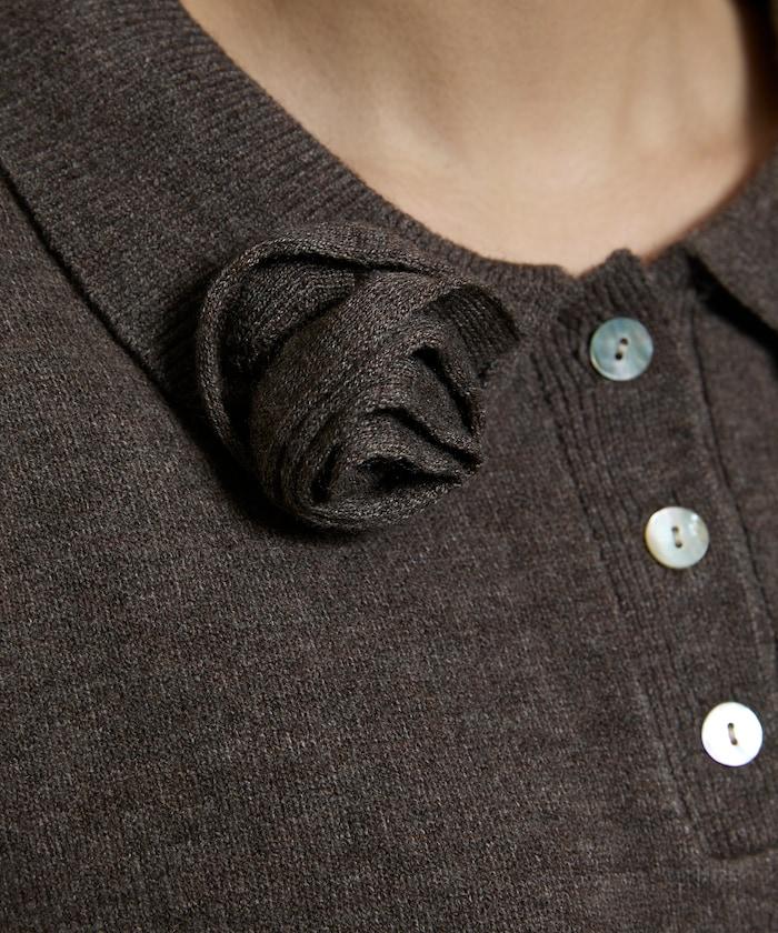 花卉圖案裝飾針織POLO衫