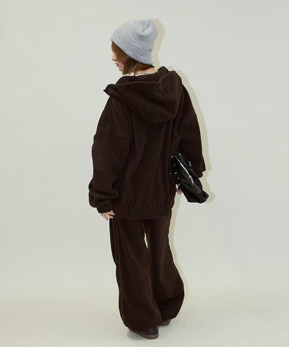 字母刺繡羊羔絨拉鍊寬鬆連帽衛衣