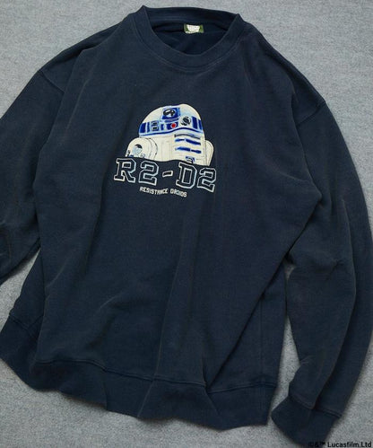 STARWARS/《星球大戰》 復古風格 R2-D2 圓領衛衣/植絨印花 寬鬆版型