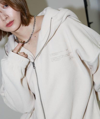 字母刺繡羊羔絨拉鍊寬鬆連帽衛衣