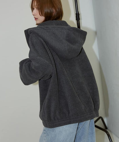 字母刺繡羊羔絨拉鍊寬鬆連帽衛衣