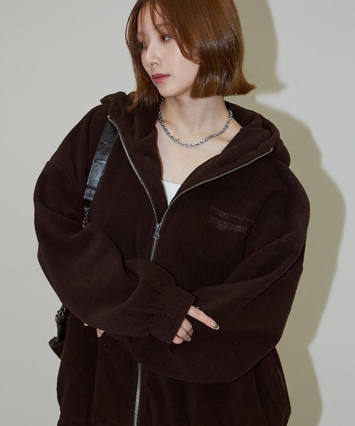 字母刺繡羊羔絨拉鍊寬鬆連帽衛衣