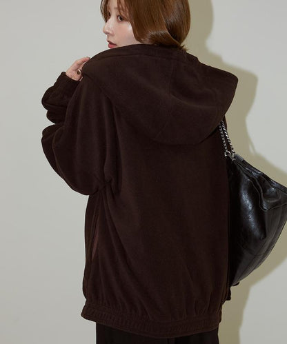 字母刺繡羊羔絨拉鍊寬鬆連帽衛衣