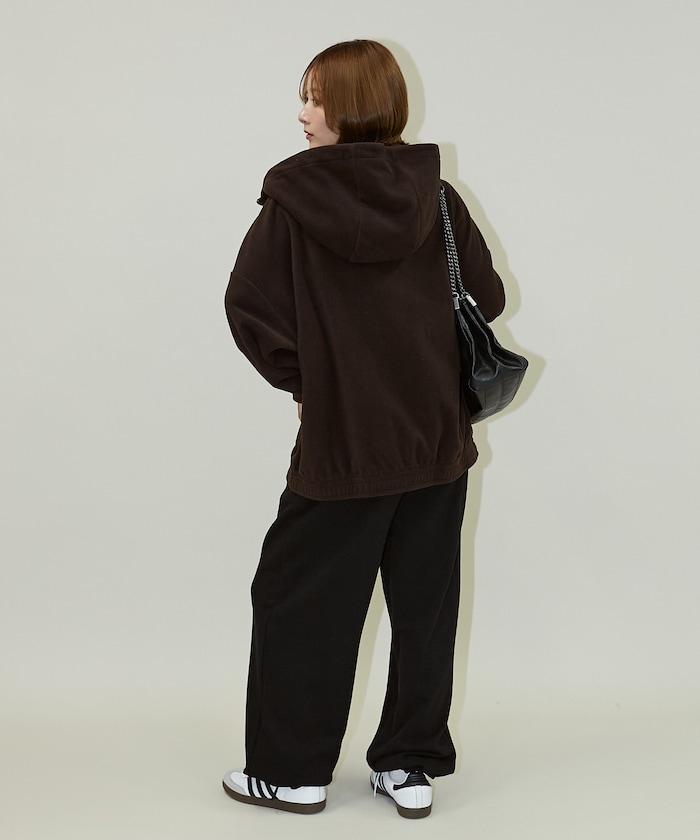 字母刺繡羊羔絨拉鍊寬鬆連帽衛衣