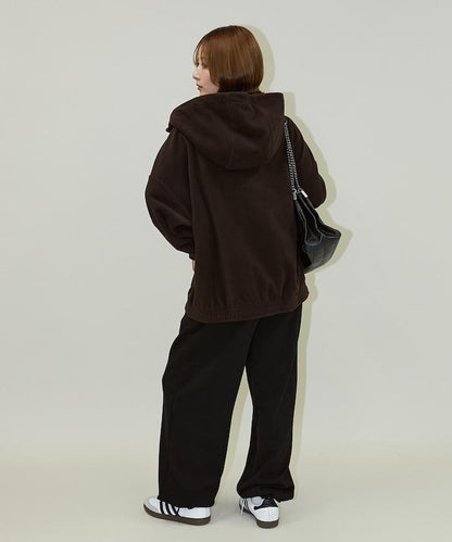 字母刺繡羊羔絨拉鍊寬鬆連帽衛衣