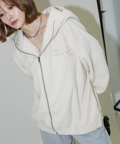 字母刺繡羊羔絨拉鍊寬鬆連帽衛衣