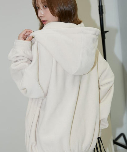 字母刺繡羊羔絨拉鍊寬鬆連帽衛衣