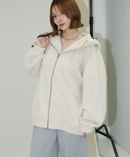 字母刺繡羊羔絨拉鍊寬鬆連帽衛衣