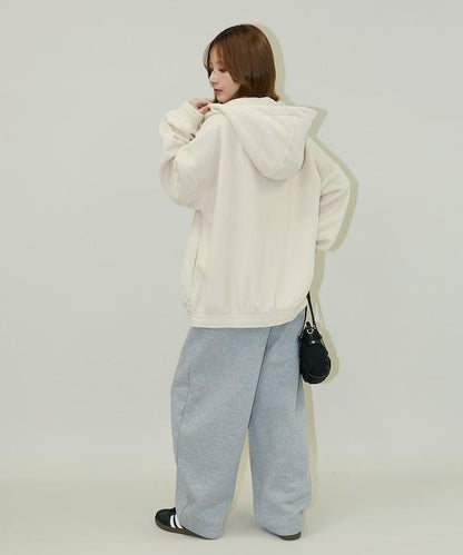 字母刺繡羊羔絨拉鍊寬鬆連帽衛衣