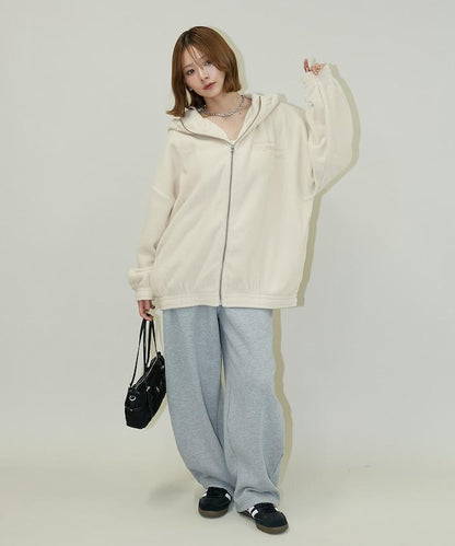 字母刺繡羊羔絨拉鍊寬鬆連帽衛衣