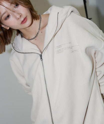 字母刺繡羊羔絨拉鍊寬鬆連帽衛衣
