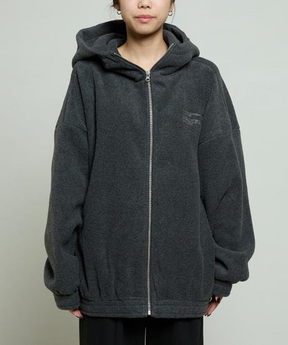 字母刺繡羊羔絨拉鍊寬鬆連帽衛衣