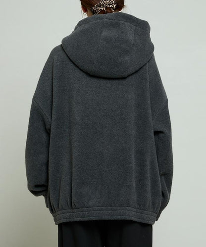 字母刺繡羊羔絨拉鍊寬鬆連帽衛衣