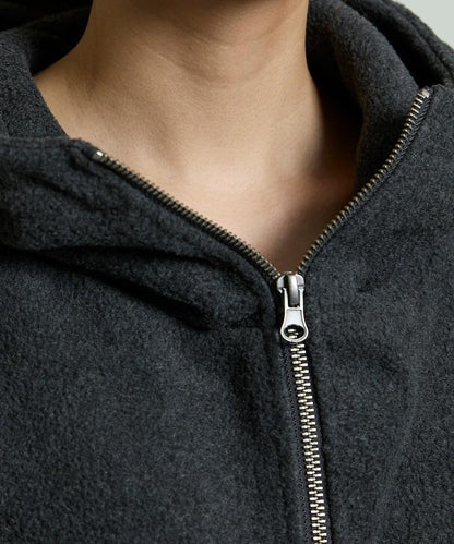 字母刺繡羊羔絨拉鍊寬鬆連帽衛衣