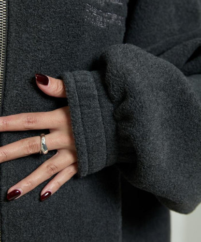 字母刺繡羊羔絨拉鍊寬鬆連帽衛衣