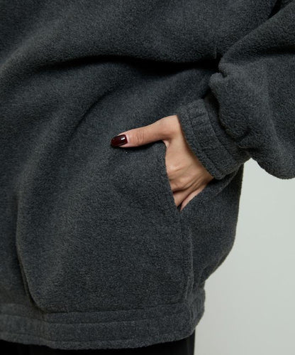 字母刺繡羊羔絨拉鍊寬鬆連帽衛衣