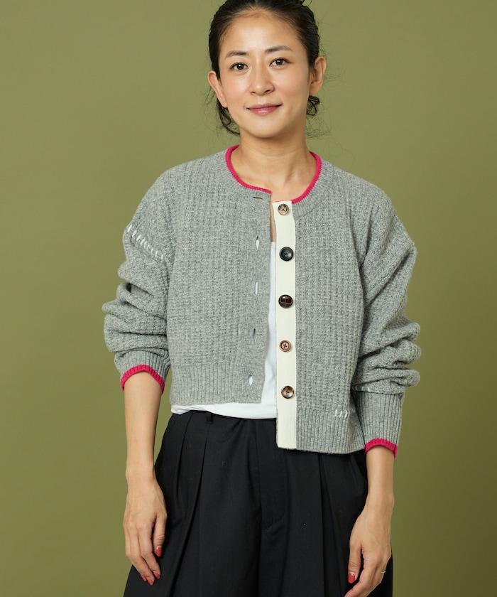 短款拼色針織開衫