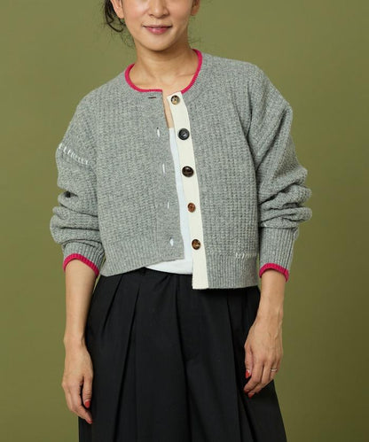 短款拼色針織開衫