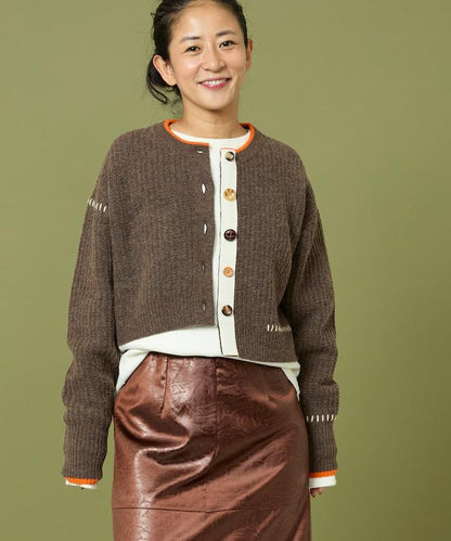 短款拼色針織開衫