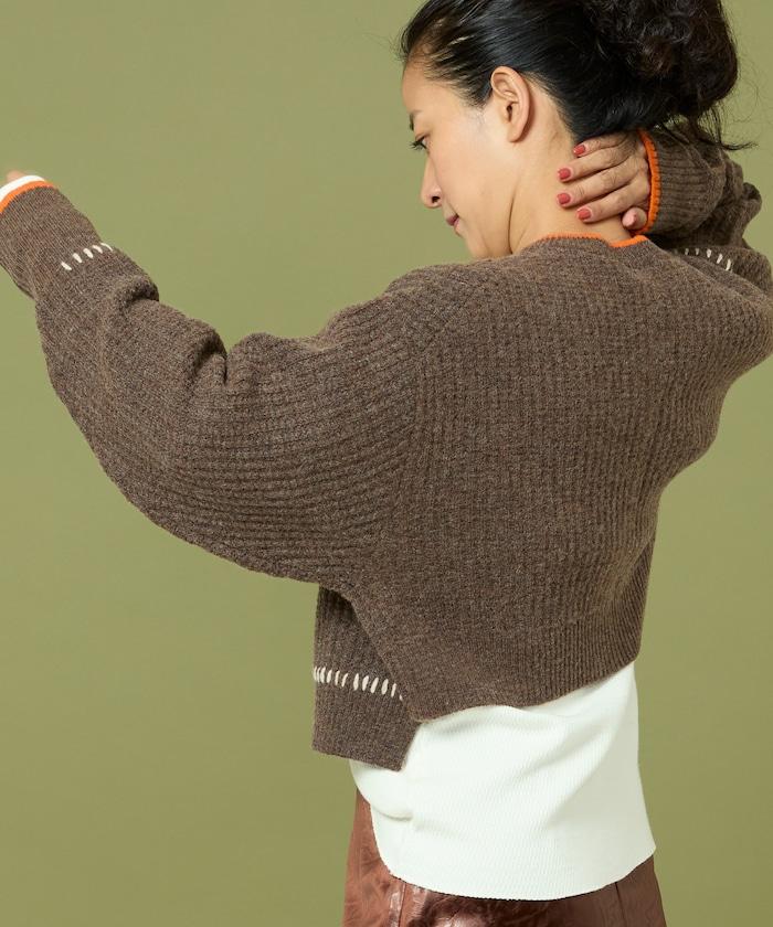 短款拼色針織開衫