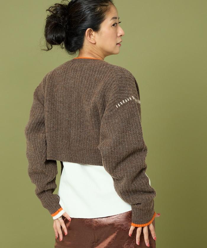 短款拼色針織開衫