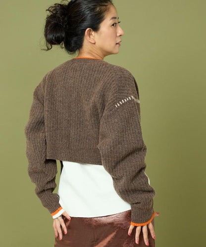 短款拼色針織開衫