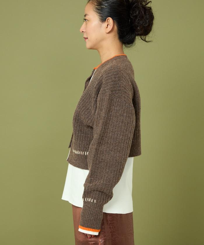 短款拼色針織開衫