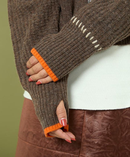 短款拼色針織開衫