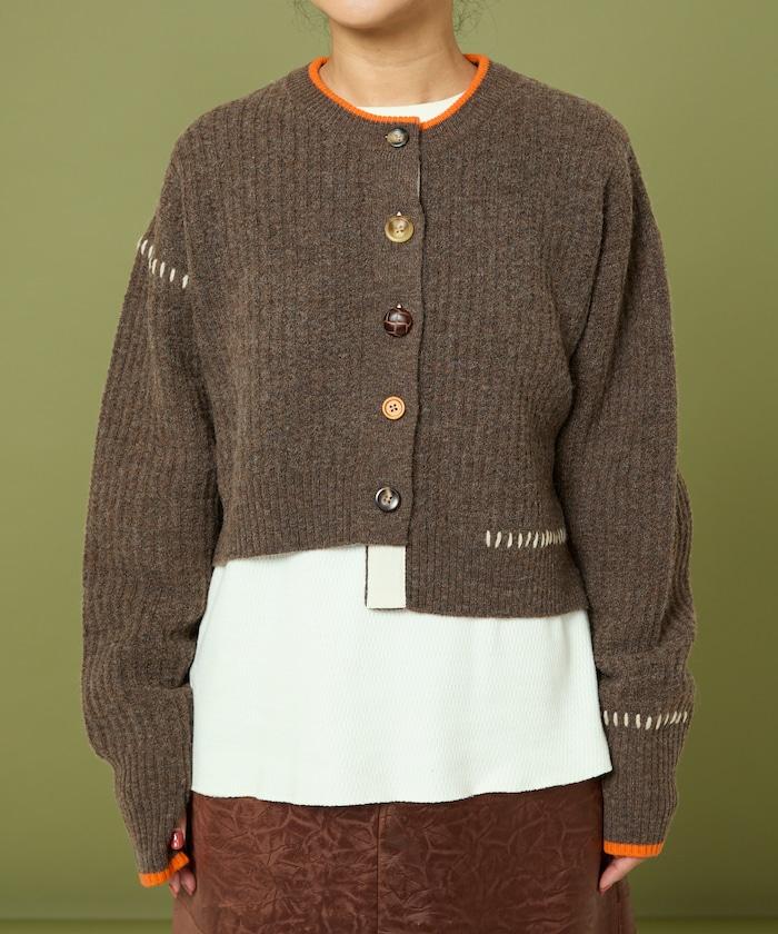 短款拼色針織開衫