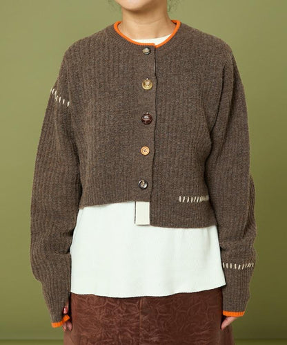 短款拼色針織開衫