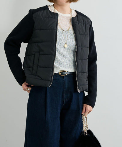 中棉針織拼接無領夾克