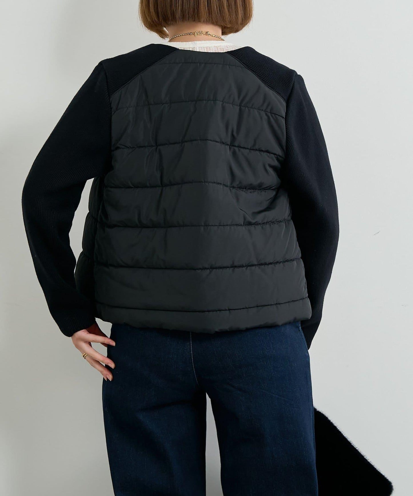 中棉針織拼接無領夾克