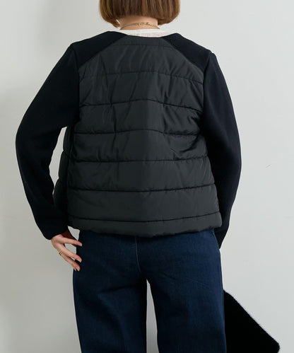 中棉針織拼接無領夾克