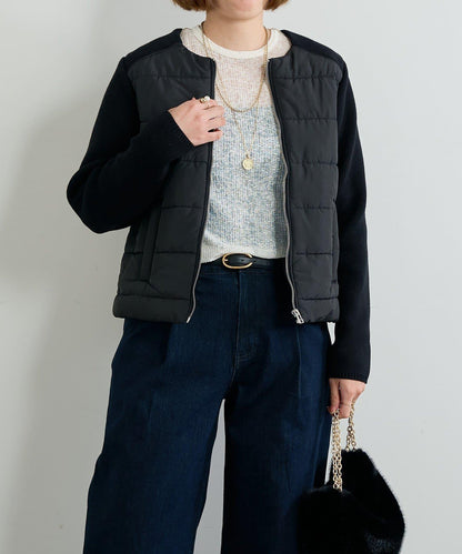 中棉針織拼接無領夾克