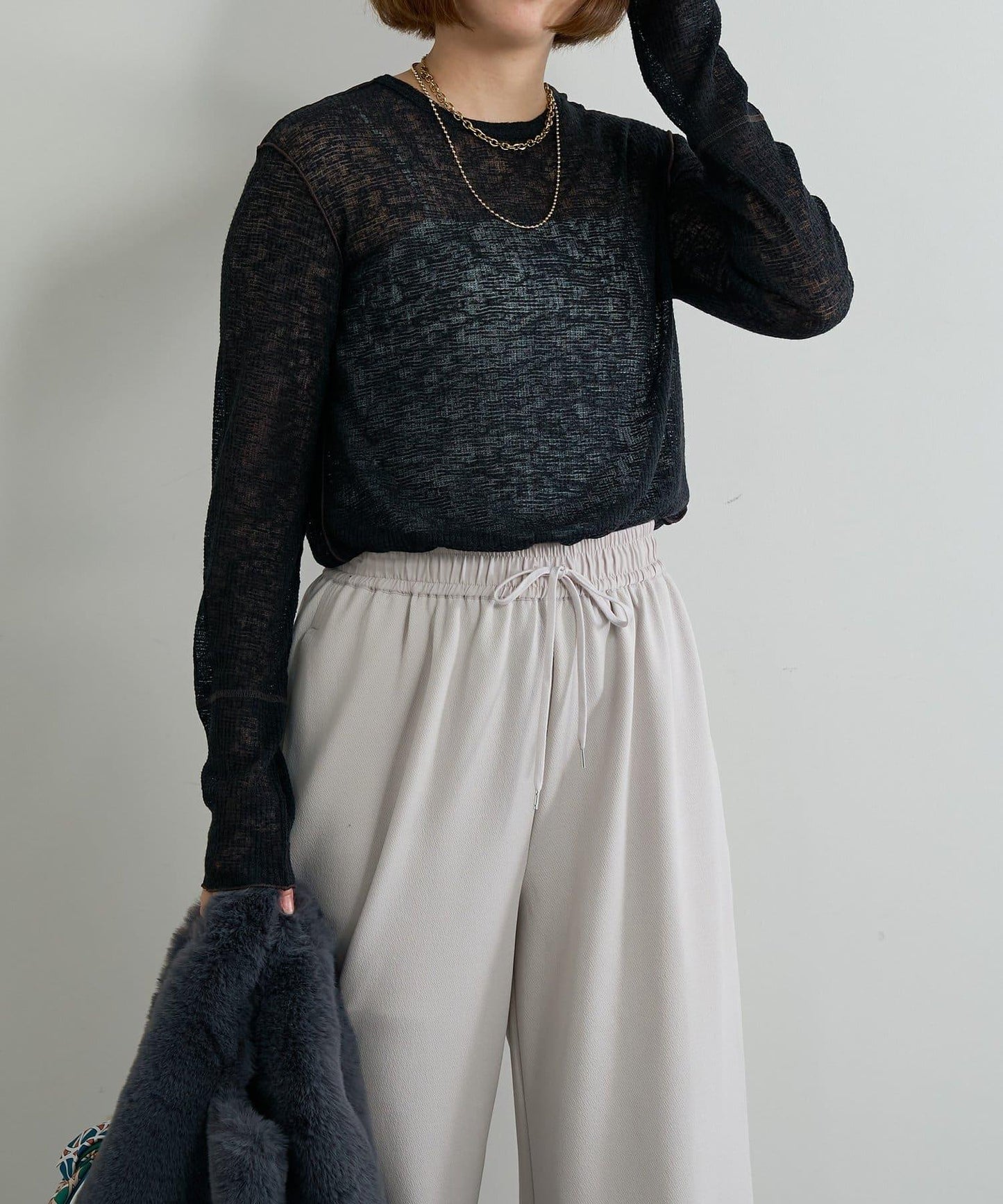 《著るだけでお灑落見え》磨毛蕾絲套頭衫