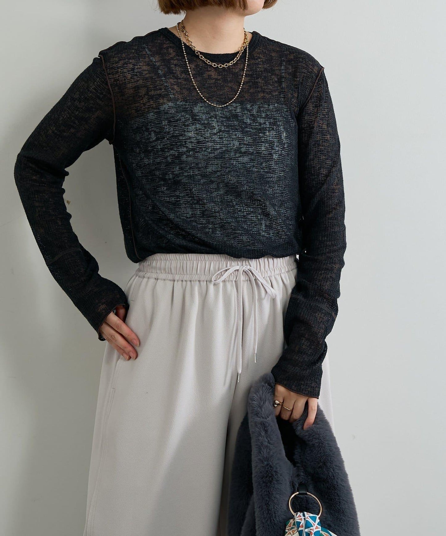 《著るだけでお灑落見え》磨毛蕾絲套頭衫