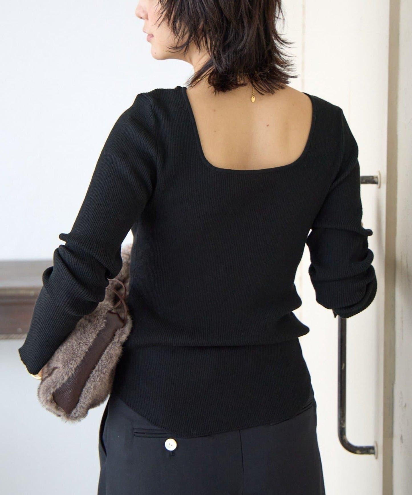 【女性感十足的休閒風】方領兩穿羅紋針織衫