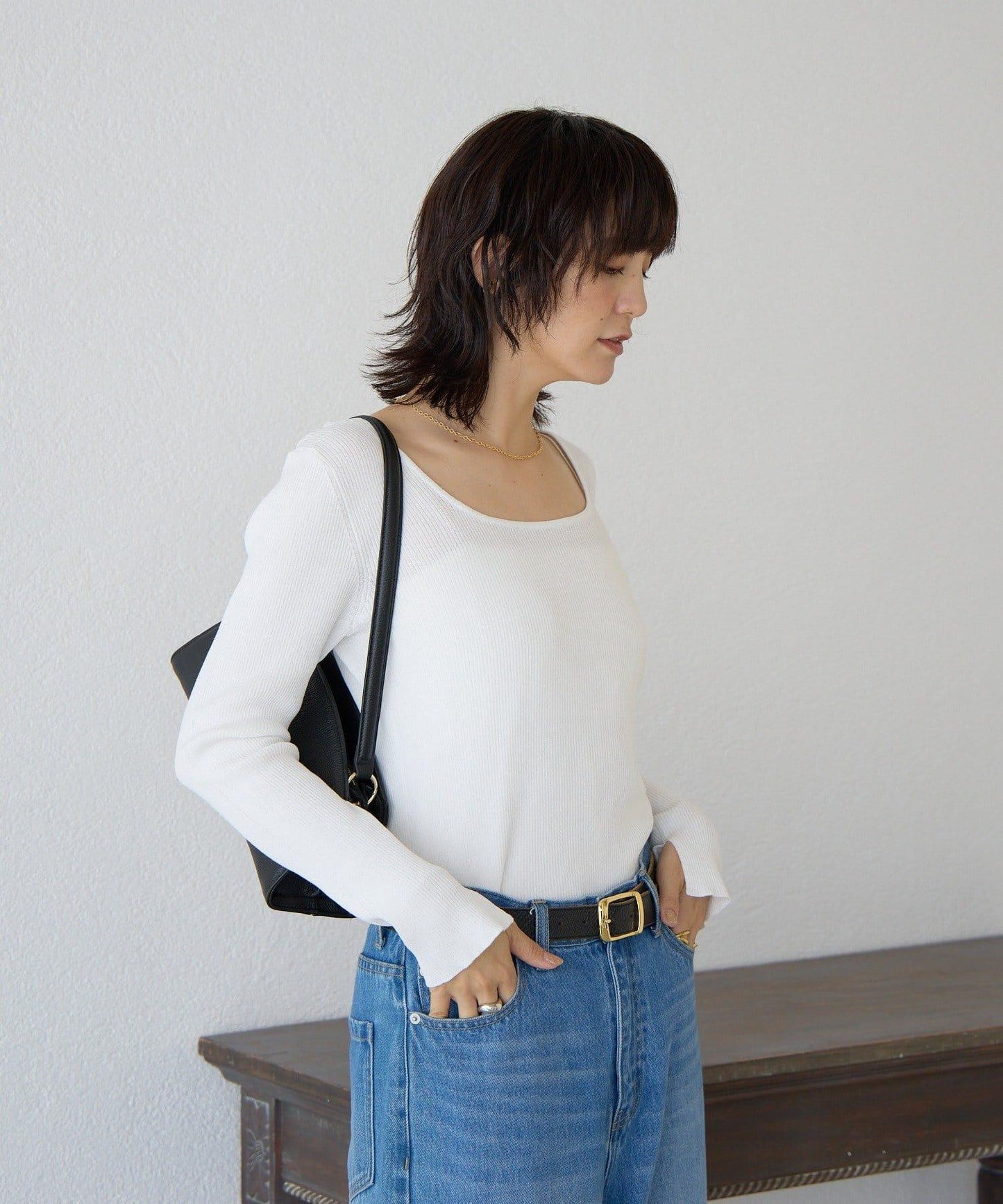 【女性感十足的休閒風】方領兩穿羅紋針織衫