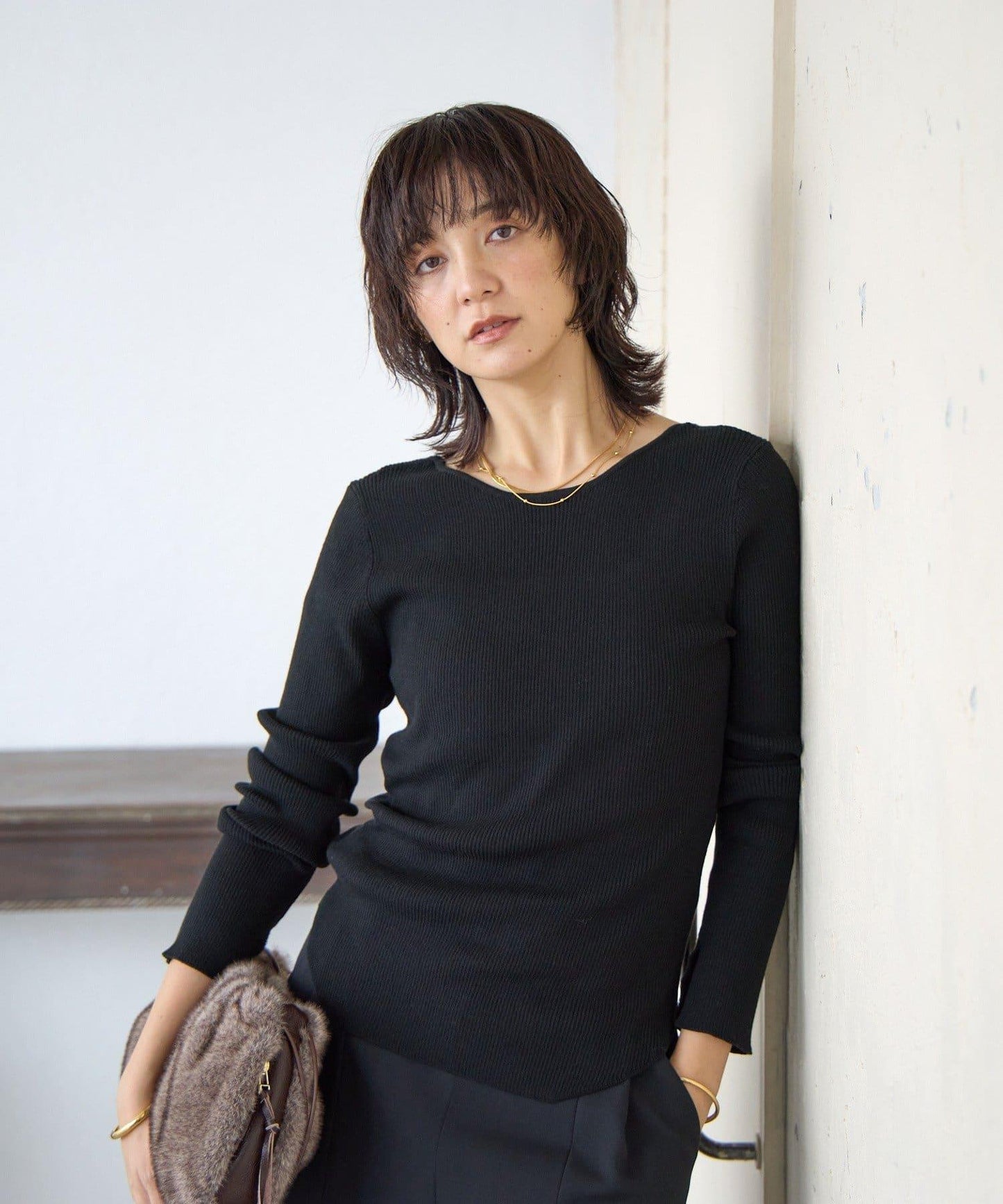 【女性感十足的休閒風】方領兩穿羅紋針織衫