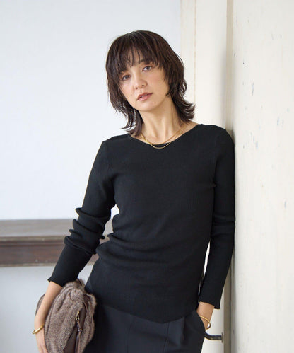 【女性感十足的休閒風】方領兩穿羅紋針織衫