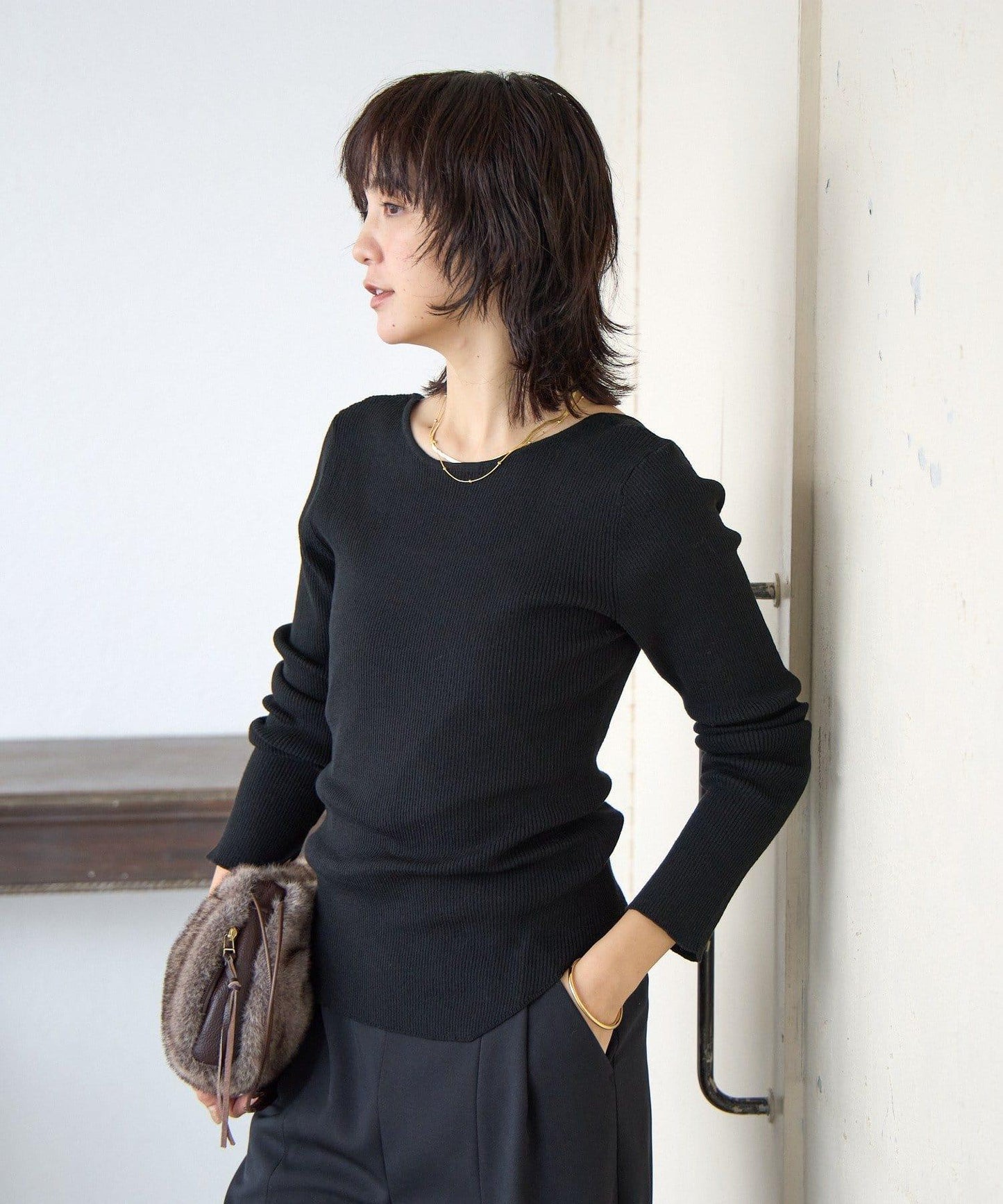 【女性感十足的休閒風】方領兩穿羅紋針織衫