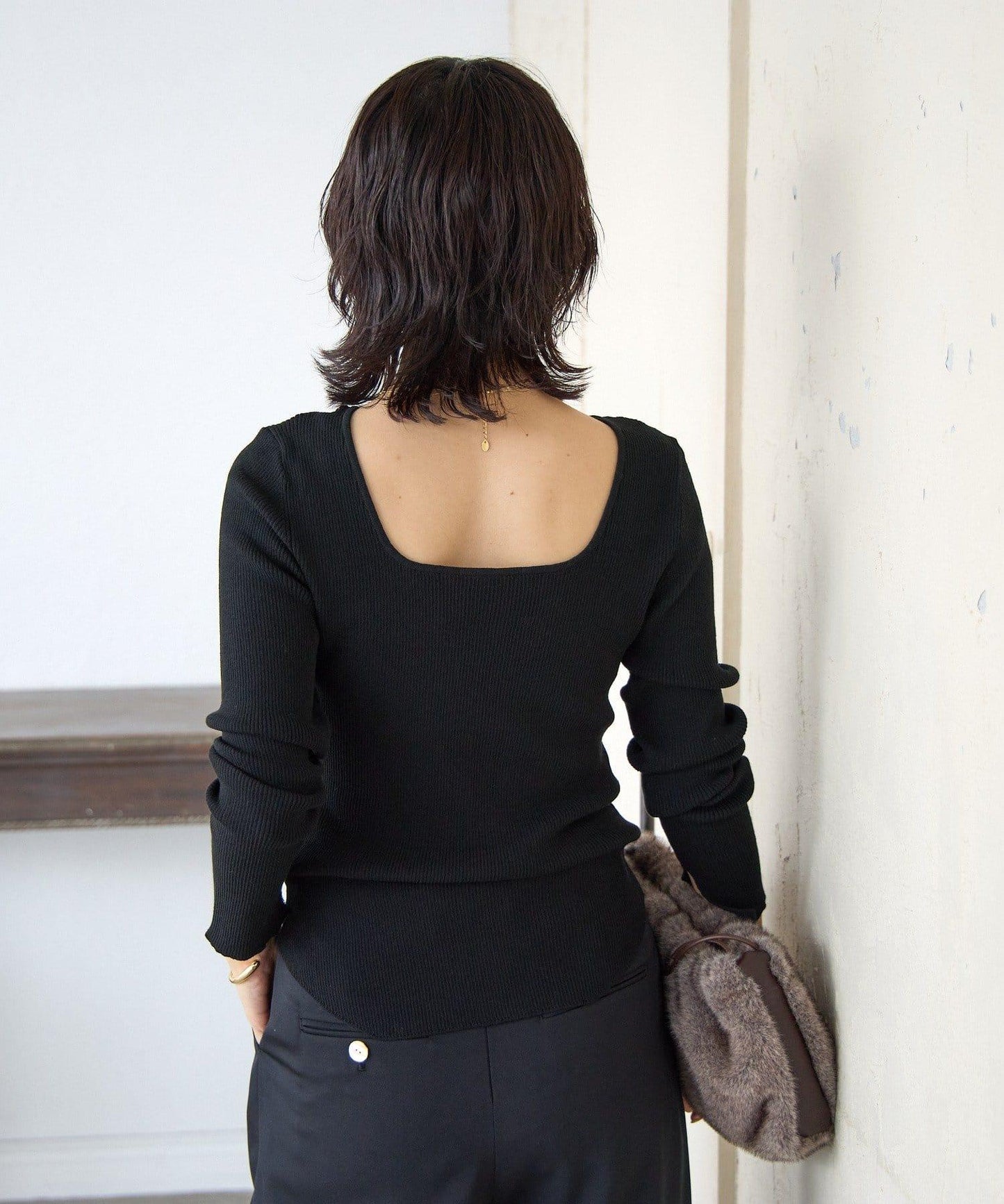 【女性感十足的休閒風】方領兩穿羅紋針織衫