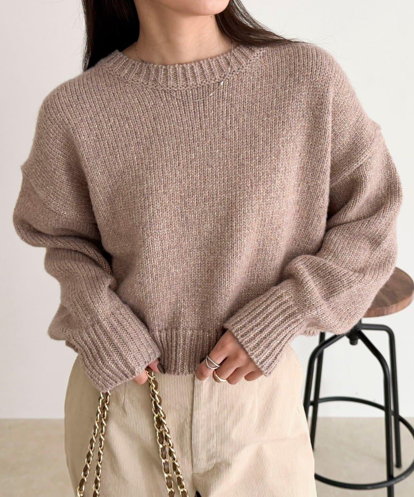 亮片短款針織套頭衫