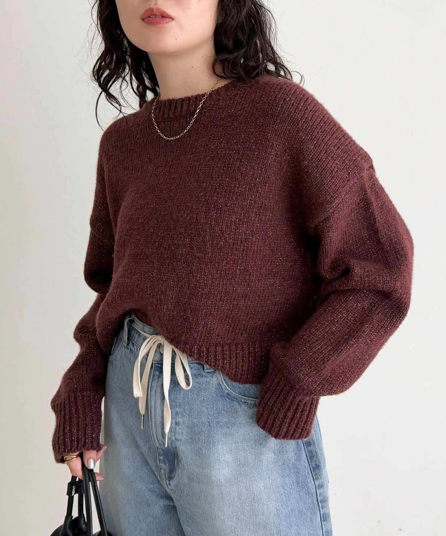 亮片短款針織套頭衫